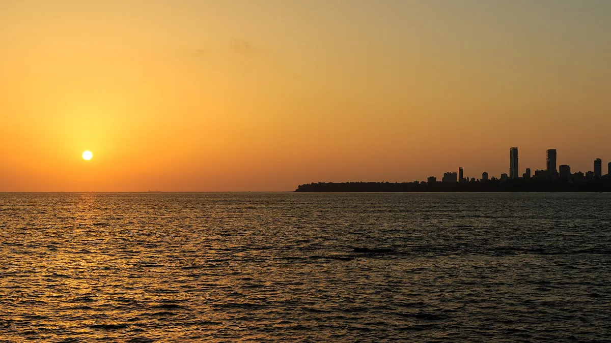 Sunset over the Mumbai waterfront near Bandra